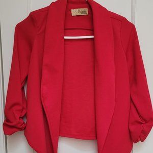 Red Casual Asymmetric Blazer Small Ruched Sleeves
